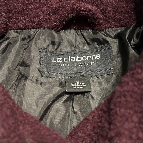 Women's Double-Breasted Coat with Faux Fur Trim - Burgundy - Picture 4 of 7